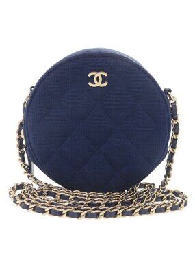 Chanel CC Logo Quilted Round Cotton Gold Blue Chain Shoulder